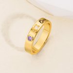Personalized Paw Print Birthstone Sterling Silver Ring with Engraved Name Memorial Jewelry Pet Loss Sympathy Gift for Women Cat Dog Moms