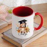 Personalized Cartoon Graduation Hat Bear Floral 11oz Ceramic Mug with Name Birthday Graduation Celebration Appreciation Gift for Graduates Classmates