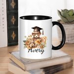 Personalized Cartoon Graduation Hat Bear Floral 11oz Ceramic Mug with Name Birthday Graduation Celebration Appreciation Gift for Graduates Classmates