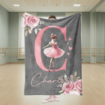 Personalized Rose Cartoon Ballerina Girl Multicolor Soft Throw Blanket with Initial and Name Home Decor Dance Team Birthday Gift for Ballet Lovers