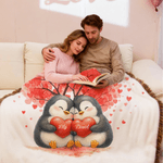 Spersonalizowany koc z frędzlami Love Heart Tree Cute Penguin Couple Tassel Soft Throw Blanket z imieniem i datą Home Decor Prezent na rocznicę ślubu dla pary