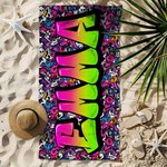 Personalisiertes Stilvolles Graffiti Strandtuch mit Namen Schnelltrocknend Party Reise Geburtstag Geschenk für Familie Kinder