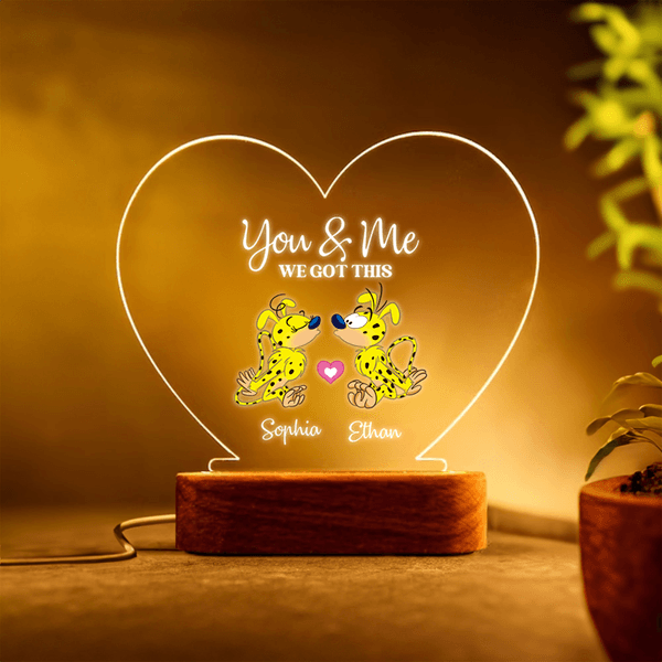 Personalised Couple Long-Tailed Marsupilami Heart-Shaped LED Night Light with Names Home Decor Birthday Gift for Lovers | Callie × Marsupilami®