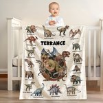 Personalisierte Dinosaurier Themed Multicolor weiche Decke mit Namen Home Decor Geburtstagsgeschenk für Kinder Dinosaurier-Liebhaber