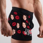 Personalised Funny Open Zipper Face Photo Red Lips Boxer Brief Men's Underwear with Name Valentine's Day Anniversary Gift for Men