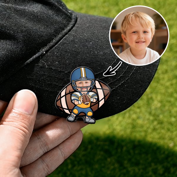 Personalized Cartoon Photo Football Player Magnetic Hat Clip Sports Team Birthday Gift for Kids