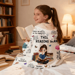 Personalised Birth Flower Cartoon Reading Girl Soft Throw Arctic Velvet Hooded Blanket with Name Birthday Gift for Librarians Book Lovers