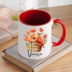 Personalised Birth Flower Basket 11oz Ceramic Coffee Mug with Name Birthday Gift for Women