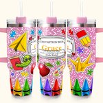 Personalisierte bunte Zusammensetzung Buch Apple Crayon 40oz isolierte Becher mit Namen und Strohhalm zurück zu Schule Wertschätzung Geschenk für Lehrer