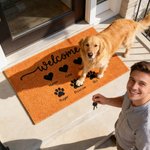 Zerbino antiscivolo personalizzato con nome Welcome Heart Dog Paw Print Regalo di compleanno per i proprietari di cani