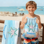 Toalla de playa personalizada de animales marinos de secado rápido con nombre y título Fiesta en la playa Regalo de cumpleaños esencial para niños Niñas Amantes del tema oceánico