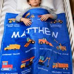 Coperta personalizzata per camion da cantiere con nome - Regalo di lancio per bambini in morbida flanella anti-pilling