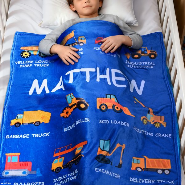 Personalisierte Bauwagen-Decke mit Namen - weiche Anti-Pilling Flanell Kleinkind werfen Geschenk für Kinder