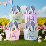 Panier de œufs Pâques personnalisé avec nom et motif lapin - Cadeau fête de Pâques pour les enfants