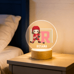 Personalisierte niedlichen Cartoon Eishockeyspieler LED-Nachtlicht mit Namen Nummer und hölzerne Basis Home Decor Geburtstagsgeschenk für Hockeyspieler Liebhaber
