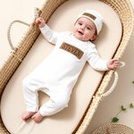Personalised 100% Cotton Baby Boy Romper Hat with PU Leather Name Patch Baby Shower Birthday Gift for Newborn New Parent