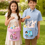 Personalised Cute Cartoon Character Peter Rabbit Initial Plaid Easter Basket with Name Easter Egg Hunt Easter Day Gift for Boys Girls