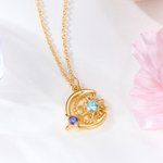 Collana personalizzata Sole e Luna con pietra di nascita Gioielli celesti Compleanno Regalo per la festa della mamma Donna