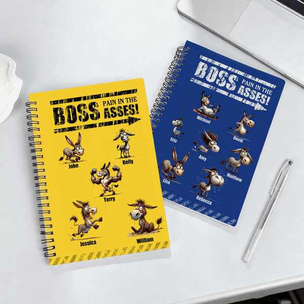 Taccuino a spirale A5 personalizzato Boss Pain In The Asses Funny Donkey con nome Diario Pianificatore Giornaliero Regalo di Compleanno per Amico Collega