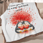 Spersonalizowany koc z frędzlami Love Heart Tree Cute Penguin Couple Tassel Soft Throw Blanket z imieniem i datą Home Decor Prezent na rocznicę ślubu dla pary