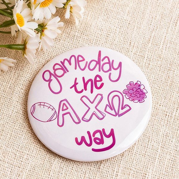 Personalized Game Day Greek Letter Sorority Button Pin Badge Party Accessories Game Night Gift for Sister Friend | Callie × Affinity Licensing