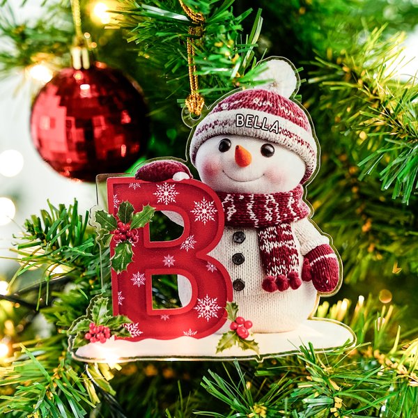 Personalised Cute Santa Hat Snowman Letter Acrylic Ornament with Name Christmas Tree Decor Holiday Gift for Family Kids