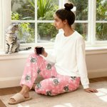 Personalised Paw Print Multicolour Women Men Flannel Pyjama Pants with 1-3 Photos and Names Party Birthday Gift for Pet Lovers Owners
