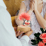 Spersonalizowana lampka nocna LED Love Tree Penguin Couple z imieniem, datą i drewnianą podstawą do dekoracji domu Walentynkowy prezent urodzinowy dla par