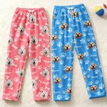 Personalised Paw Print Multicolour Women Men Flannel Pyjama Pants with 1-3 Photos and Names Party Birthday Gift for Pet Lovers Owners