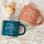 Personlig Line Art Style Parfoto 12 oz keramikmugg med handtag och namn Alla hjärtans dag-jubileumspresent för par