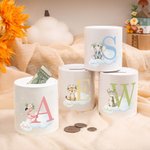 Personalized Wreath Animals Star Initial Ceramic Money Box Piggy Bank with Name Home Decor Birthday Gift for Kids