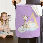 Spersonalizowany kosz na pranie Wreath Animals Star Initial Wodoodporny kosz na pranie z imieniem i uchwytem Urodzinowy prezent na parapetówkę dla dzieci
