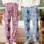 Personalised Paw Print Multicolour Women Men Flannel Pyjama Pants with 1-3 Photos and Names Party Birthday Gift for Pet Lovers Owners