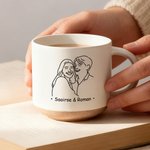 Personlig Line Art Style Parfoto 12 oz keramikmugg med handtag och namn Alla hjärtans dag-jubileumspresent för par