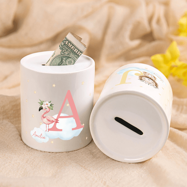 Corona di animali personalizzata, stella iniziale, salvadanaio in ceramica con nome, regalo di compleanno per bambini.