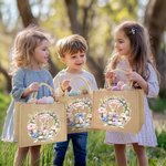 Gepersonaliseerde Schattige Krans Paashaas Grote Jute Zak met Naam Paascadeau voor Jongens Meisjes