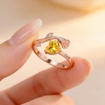 Personalized Birthstone Rose Heart Sterling Silver Ring with Engraved Text Dainty Jewelry Mother's Day Birthday Anniversary Gift for Women