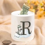 Personalized Wreath Animals Star Initial Ceramic Money Box Piggy Bank with Name Home Decor Birthday Gift for Kids