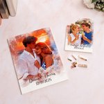 Casse-tête de construction personnalisé avec photo de groupe et aquarelle avec noms et dates Cadeau d'anniversaire de Saint-Valentin pour un couple