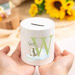 Personalized Wreath Animals Star Initial Ceramic Money Box Piggy Bank with Name Home Decor Birthday Gift for Kids
