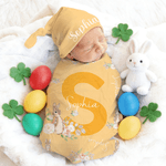 Set di coperte e cappelli personalizzati Peter Rabbit, in cotone al 100%, con nome e iniziali, regalo di compleanno per neonati, festa di Pasqua, ecc.