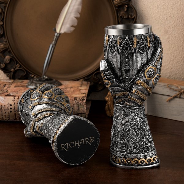 Calice da vino personalizzato con nome inciso Anniversario Regalo di compleanno per l'amante del cavaliere Padre Uomo