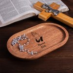 Personalized Praying Hands Wooden Rosary Tray with Name Sacrament First Communion Baptism Gift for Christians