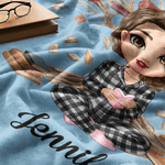 Personalized Cartoon Reading Character Soft Throw Blanket with Name Daily Birthday Gift for Kids Women Reading Lovers