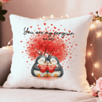Personalised Love Tree Penguin Couple Soft Cushion Cover with Names and Date Wedding Anniversary Gift for Couples
