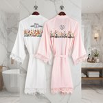 Personalized Birth Flower Satin Lace Trim Robe with Name and Date Bachelorette Party Bridesmaid Wedding Gift for Her