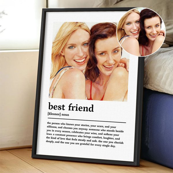 Gepersonaliseerd aquarel en kleurpotlood stijl foto Canvas Poster Framed Frameless schilderij met naam Home Decor Verjaardagscadeau voor beste vriend