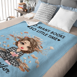 Personalized Cartoon Reading Character Soft Throw Blanket with Name Daily Birthday Gift for Kids Women Reading Lovers