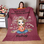 Personalized Cartoon Reading Character Soft Throw Blanket with Name Daily Birthday Gift for Kids Women Reading Lovers