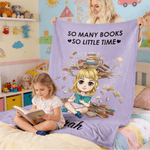 Personalized Cartoon Reading Character Soft Throw Blanket with Name Daily Birthday Gift for Kids Women Reading Lovers